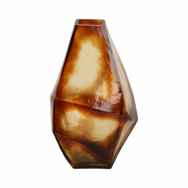 Glass Large Geometric Decorative Vase - Brown, 12 in.