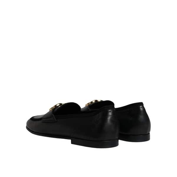 Dolce & Gabbana Black Leather Logo Slip On Loafers Men display picture 1