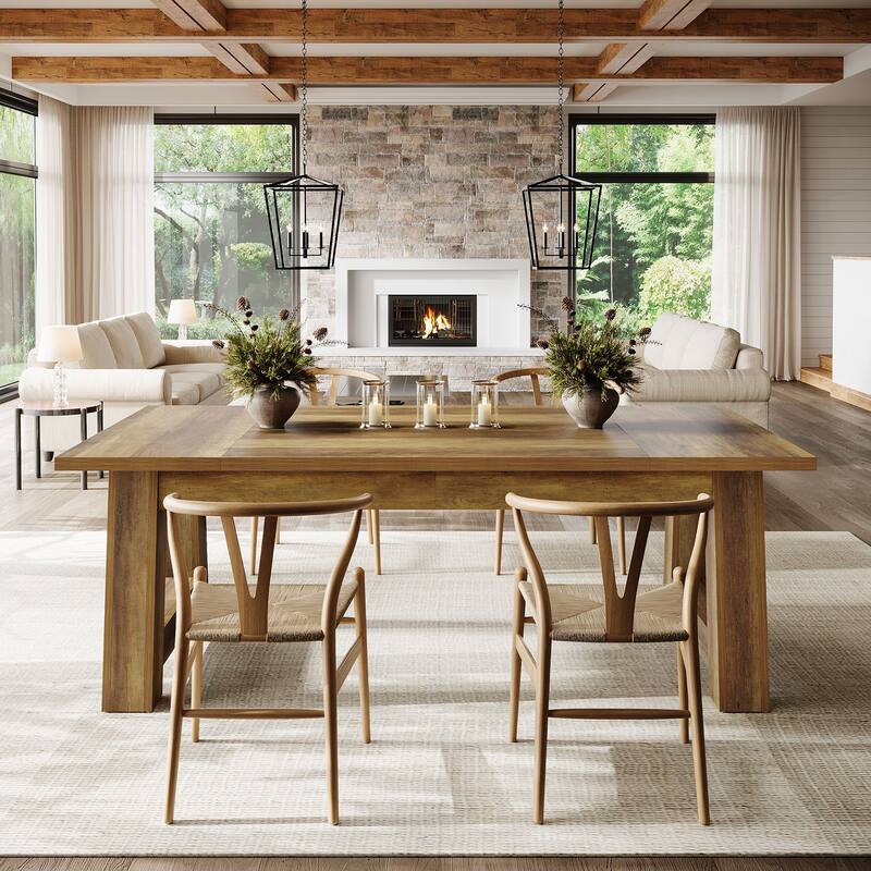 Long Dining Table Wooden Kitchen Table with Sturdy Legs for 6-8
