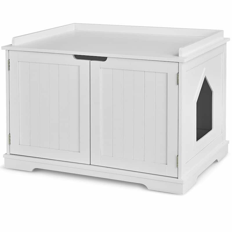 Cat Litter Box Wooden Enclosure Pet House Sidetable Washroom