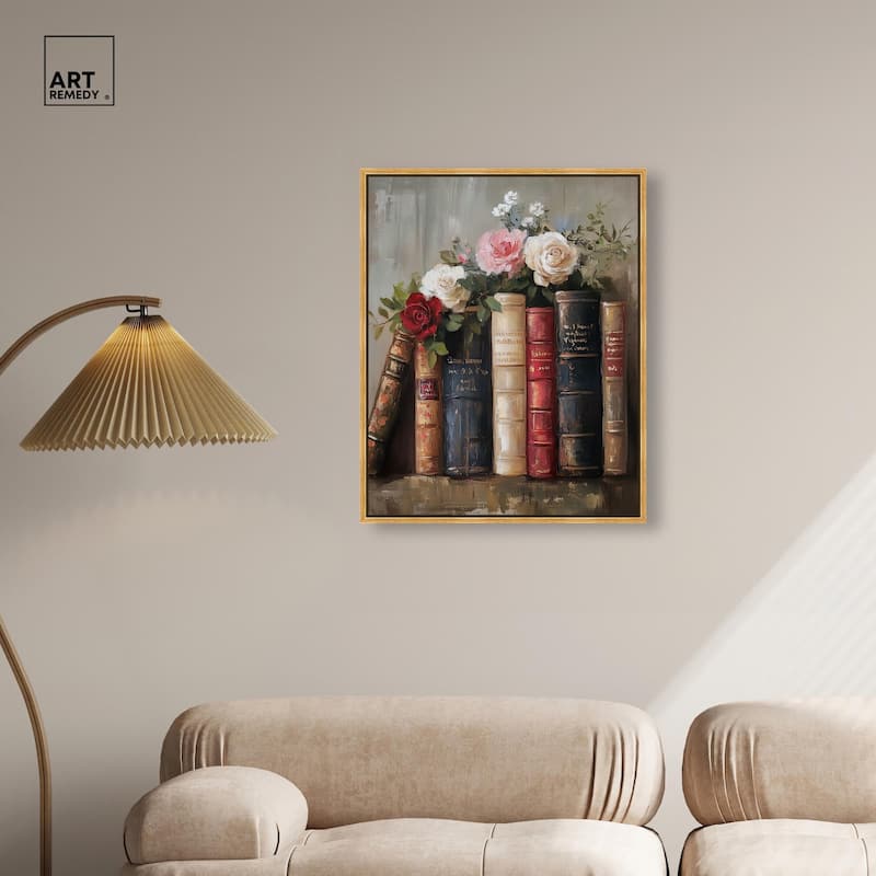 Bookshelf Bouquet I Canvas by Art Remedy