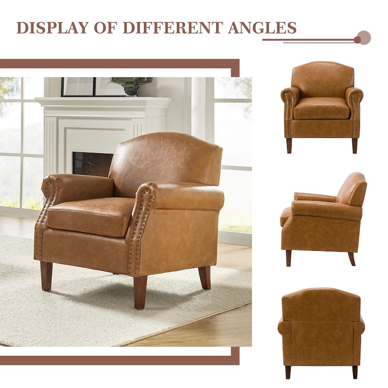 Giampiero Transitional Faux Leather Arm Chair with Nailhead Trim by HULALA HOME