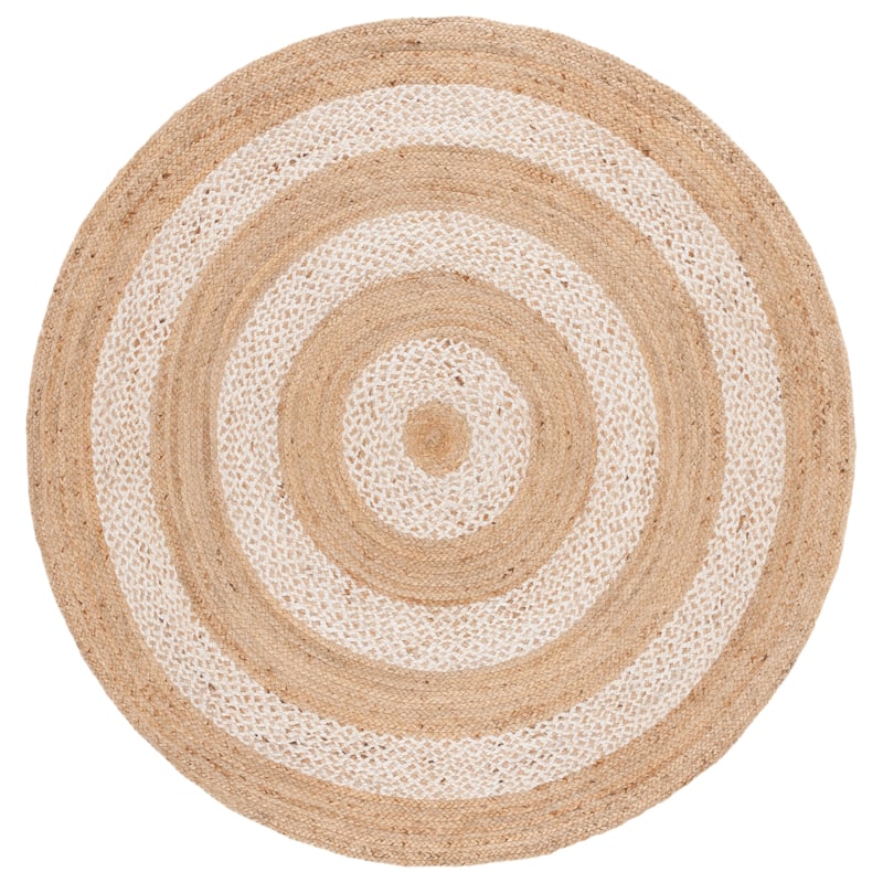 SAFAVIEH Flatweave Natural Jeikeline Fiber Farmhouse Jute Rug - 6' Round - Natural/Ivory