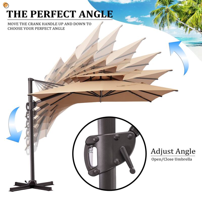 9x11FT Outdoor Patio Dual Top Umbrella Cantilever Offset with Rod Base