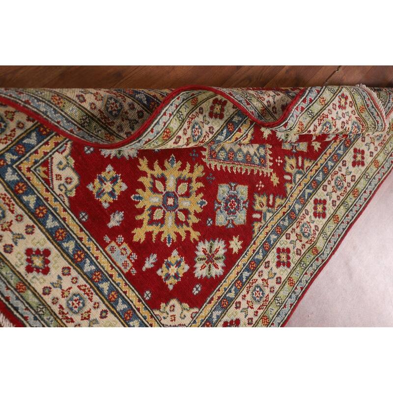 Traditional Kazak Oriental Accent Rug Hand-Knotted Red Wool Carpet - 3'3"x 4'10"