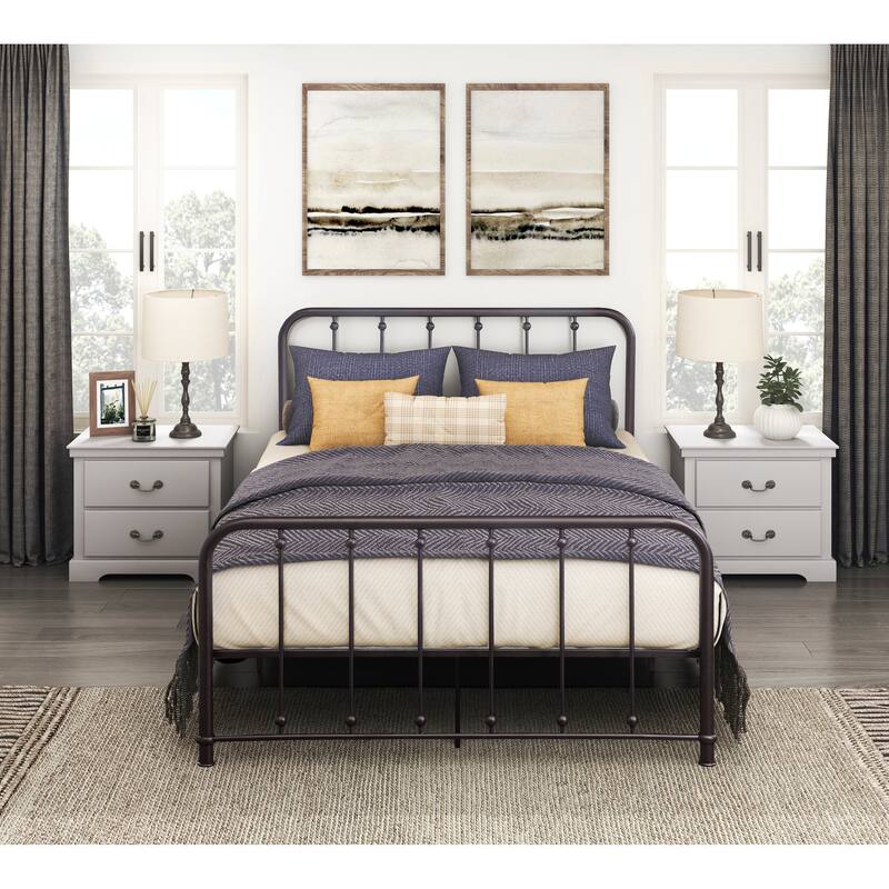 Full Size Metal Platform Bed with Ball Accent Details