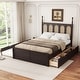 preview thumbnail 5 of 12, Mid-Century Rattan Bed Trundle Platform Bed Queen Wood Bed Frame and Twin Size Trundl with 2 Drawer Underneath, Classic Espresso