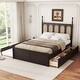 preview thumbnail 11 of 21, Wooden Queen Size Rattan Platform Bed with 2 Big Drawers and Twin Trundle