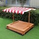 preview thumbnail 7 of 9, Critter Sitters Children's Wooden Sand Box with 2 Foldable Benches, Red and White Striped Canopy, and Bottom Liner