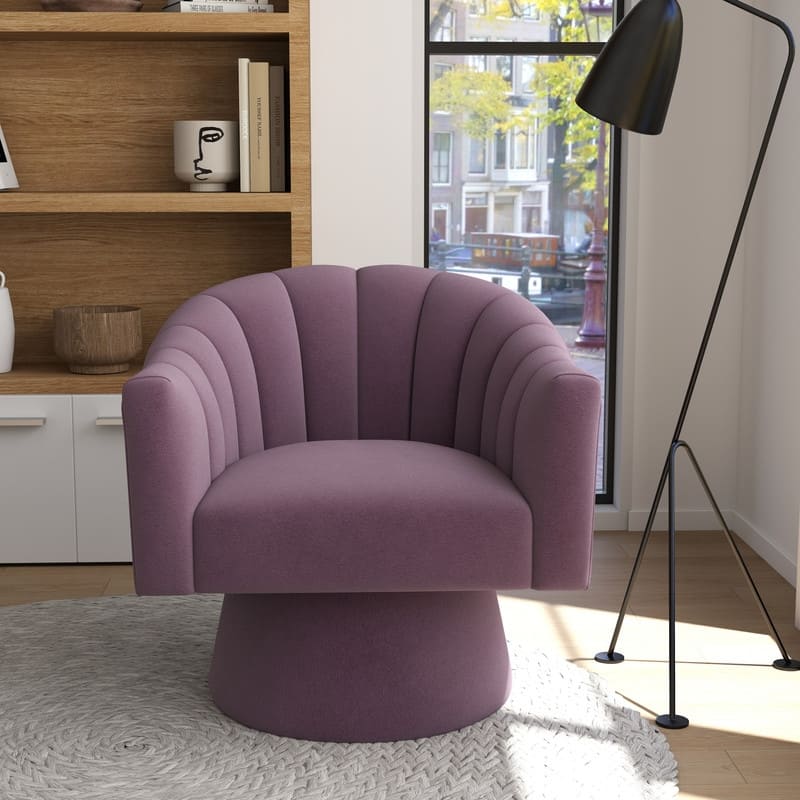 SEYNAR Modern Glam Velvet Upholstered Round Swivel Accent Arm Barrel Chair for Living Room
