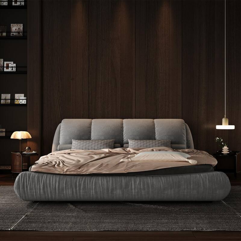 Upholstered Platform Bed with Oversized Padded Backrest