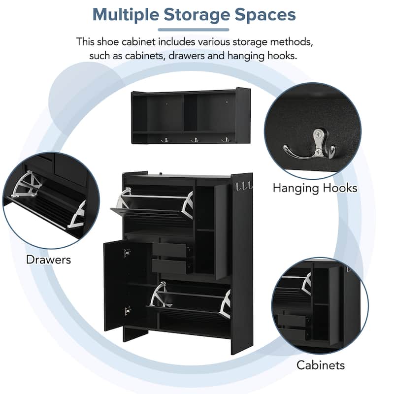 Shoe Storage Cabinet with Wall Cabinet, Breathable Flip Drawer Shoe Rack, Space-Saving Shoe Organizer Cabinet for Entryway