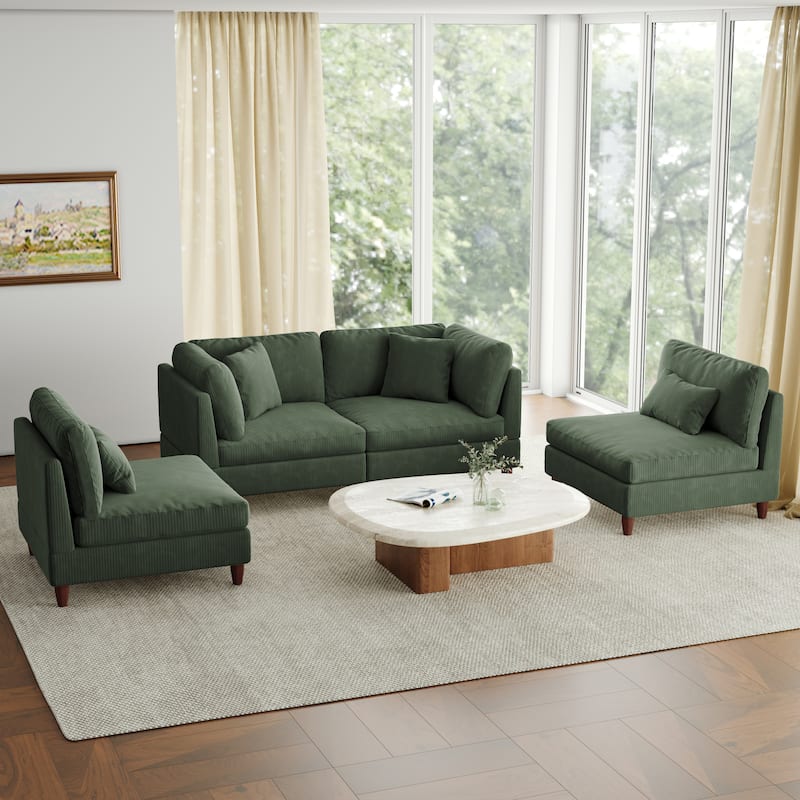 4-Piece Oversized Reversible Upholstered Sectional Modular Sofa - Green