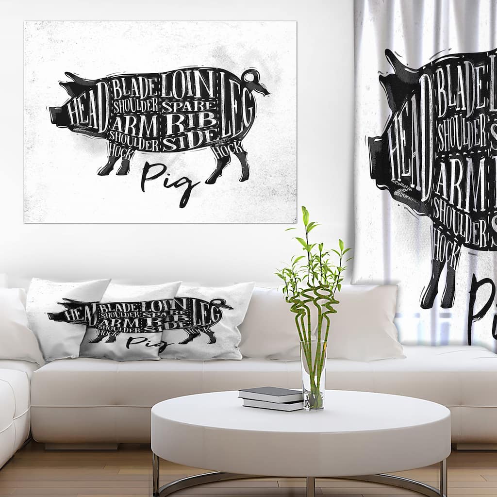 Designart "Pig pork cutting scheme" Farmhouse Animal Print on Wrapped Canvas