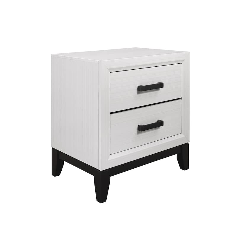 Nightstand with Drawers, Modern Bedside Table, White Finish, Black Hardware, Storage Organizer