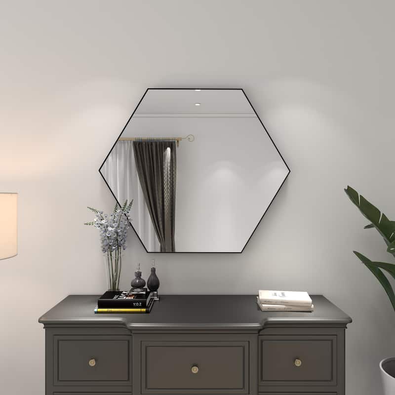 Contemporary Hexagon Wood Wall Mirror - Multiple Finishes and Sizes