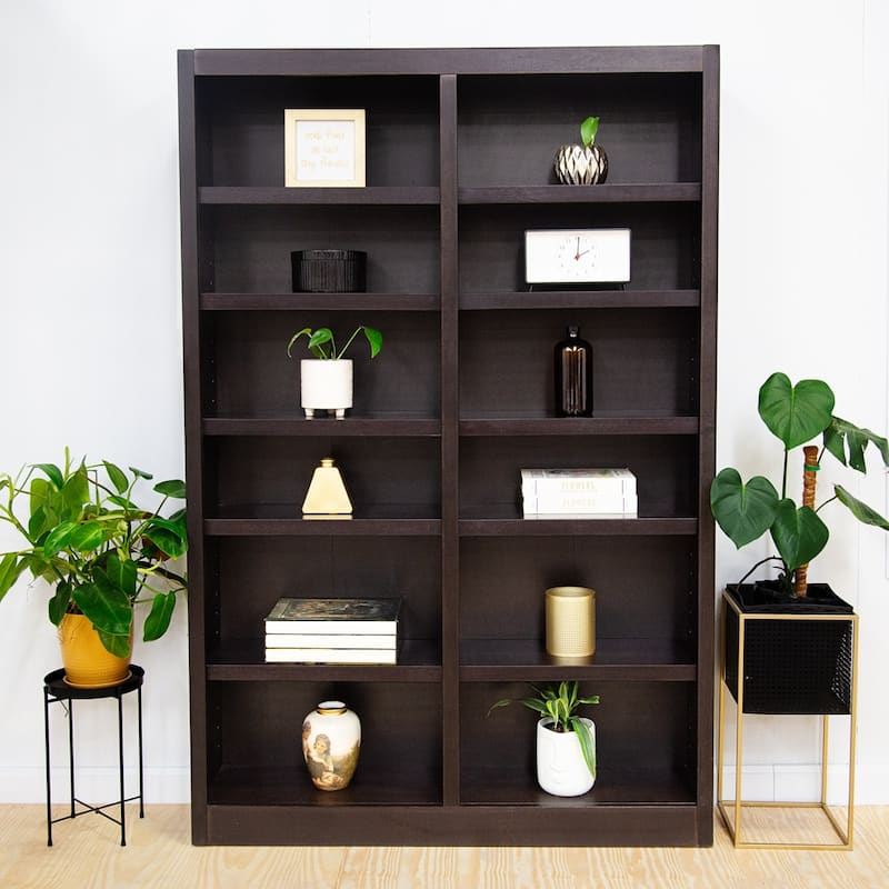 Concepts in Wood Double Wide Wood Bookcase, 12 Shelf, 84 inch Tall - Espresso