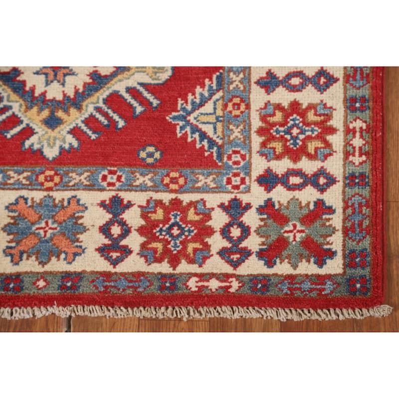 Red Kazak Runner Rug Handmade Wool Carpet - 2'8" x 7'10"