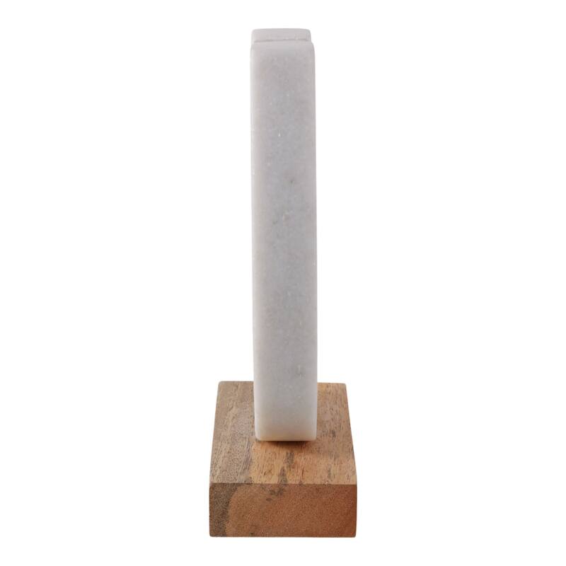 Marble Horseshoe Figurine with Wooden Base - 8", White & Brown - 8.25"