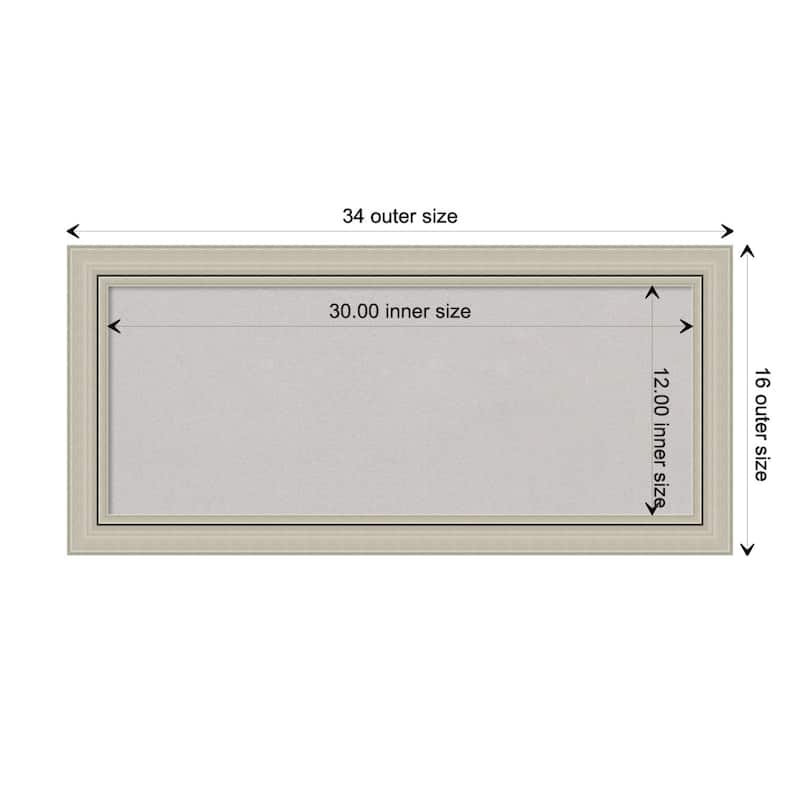 Romano Silver Narrow Wood Framed Grey Corkboard Bulletin Board - Board Size 30x12