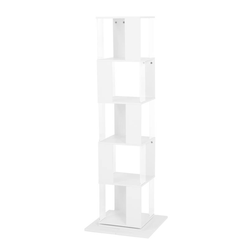 5 tier Rotating Bookshelf, Modern Floor Rack Simple Bookcase - White