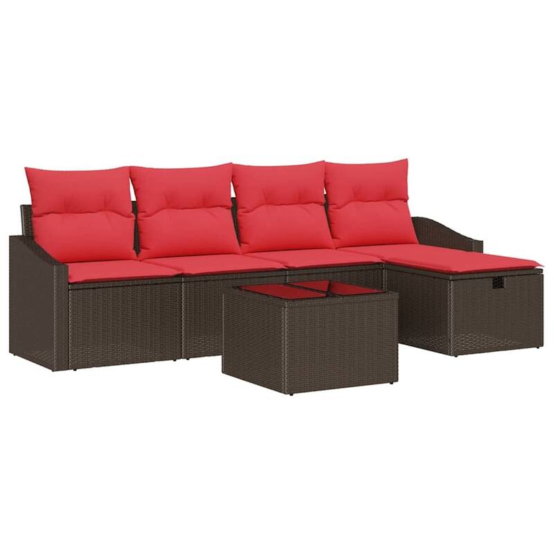vidaXL 5/6 Garden Sofa Set with Cushions Black/Brown/Grey Wicker - 91.7 x 46.1 x 27.2