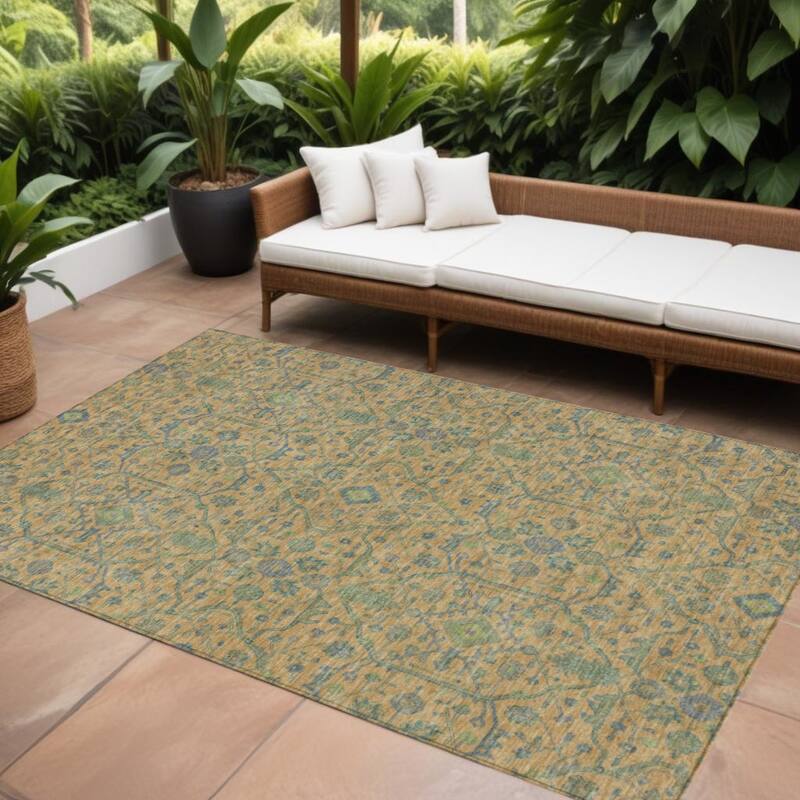HomeRoots Floral Transitional Rectangle Outdoor Rug - 10' X 14'