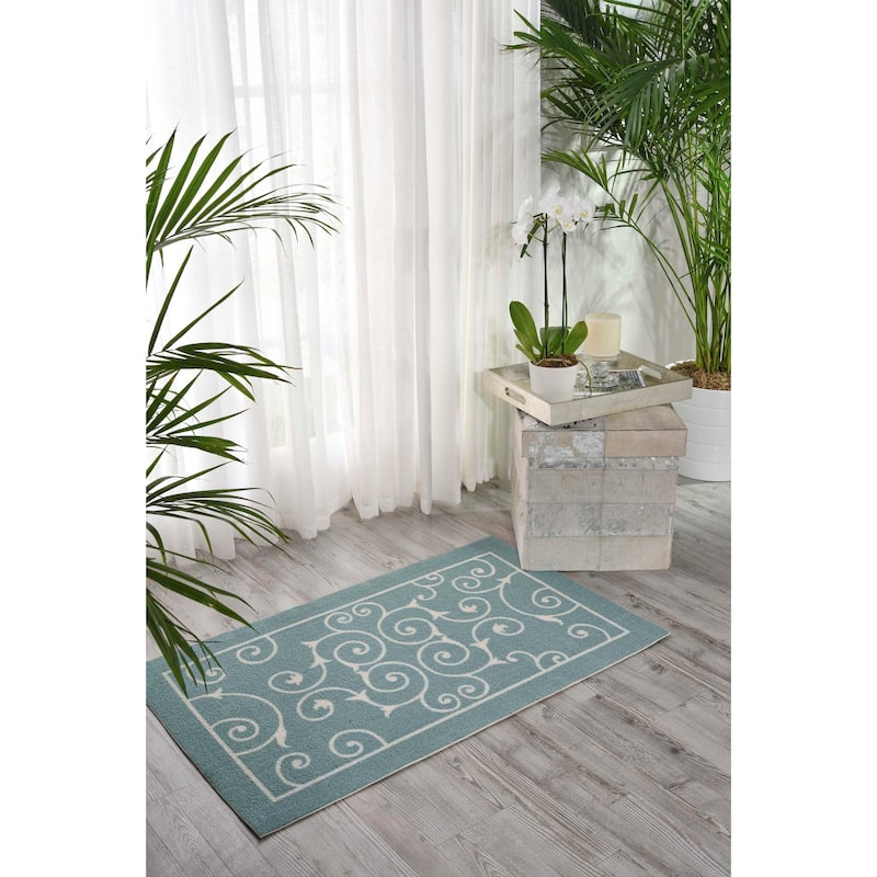 Nourison Scrolling Ivory Vines Indoor/ Outdoor Area Rug - 2'3" x 3'9" - Light Blue