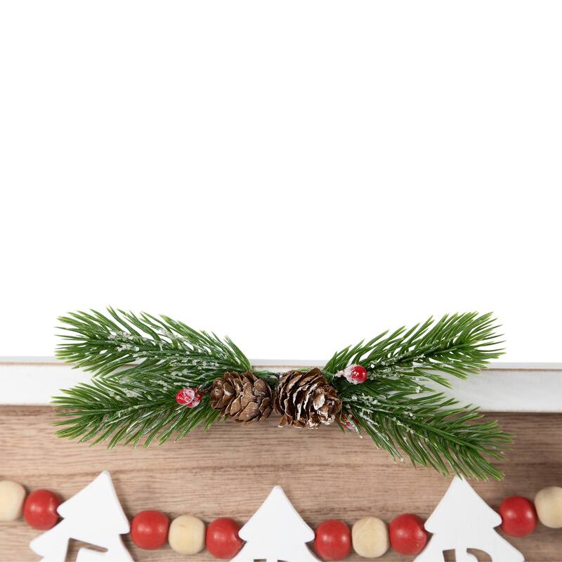 15.75" Framed Rustic "Merry Christmas" Beaded Wooden Wall Sign
