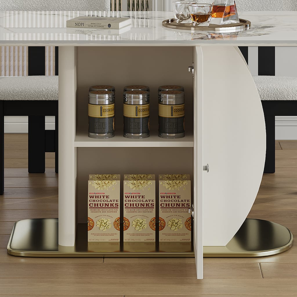 5-Piece Dining Table Set with Storage Cabinets, Kitchen Table Set with 4 Velvet Chairs for Dining Room