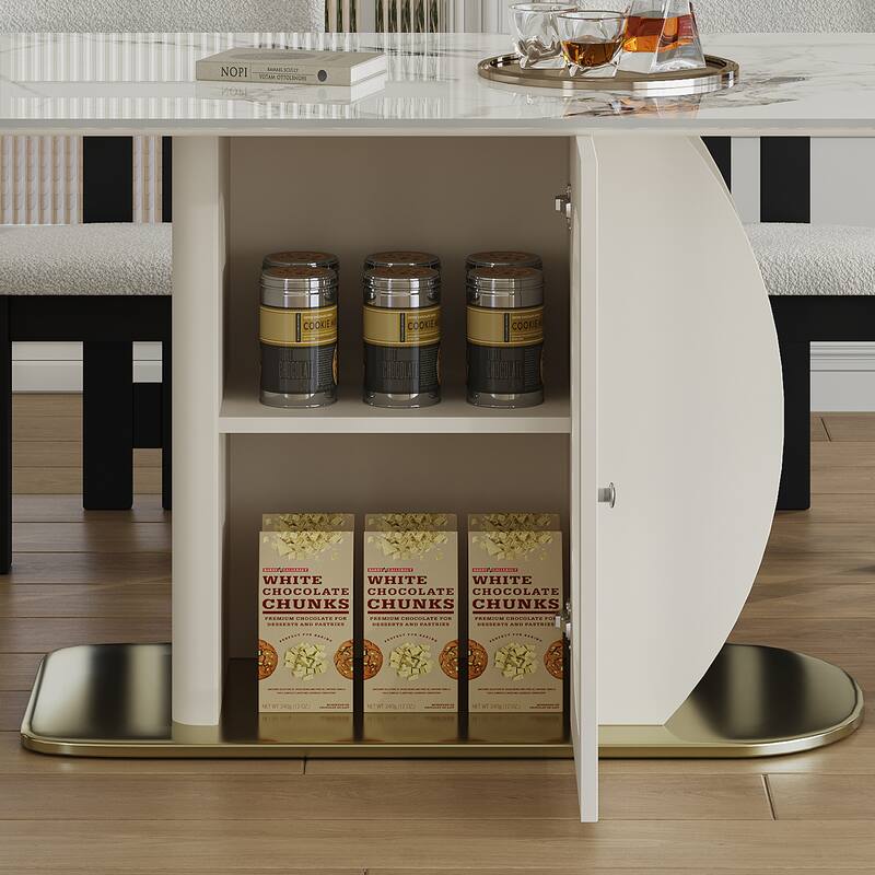 7-Piece Kitchen Table Set with 6 Velvet Chairs, Dining Table Set with Storage Cabinets for Dining Room