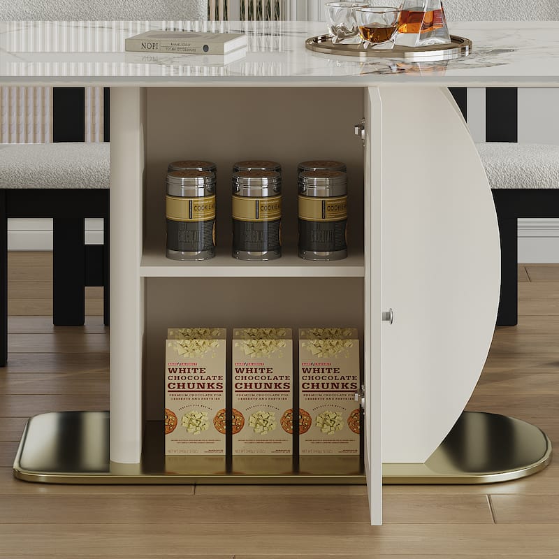 Roomfitters 63 Inch Dining Table Set with Chairs, Sintered Stone Kitchen Desk with Storage Cabinet, White