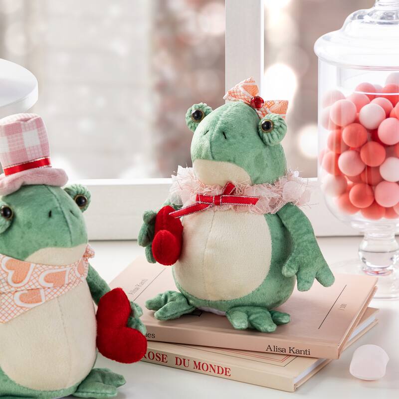 Glitzhome Set of 2 Valentine's Frog Couple Figurine Table Decor