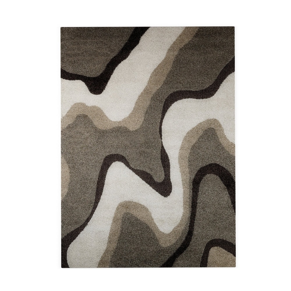 Carson Carrington Drammen Modern Abstract Waves Shag Area Rug