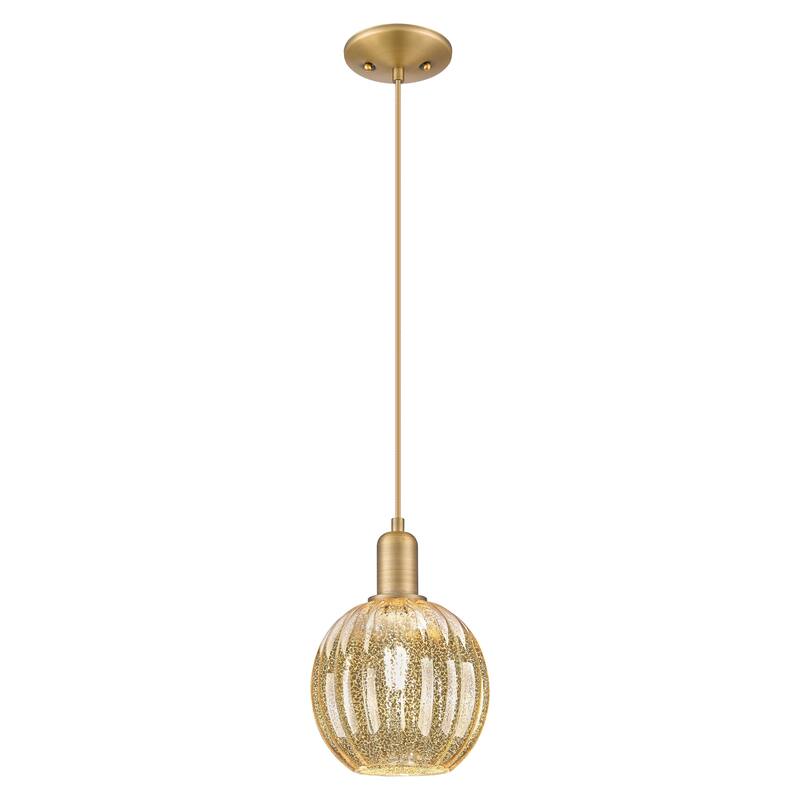 Innovations Lighting Downtown Urban - Preston - 1 Light 7" Globe Shade Cord Hung Mini Pendant - Brushed Brass/Mercury Shade