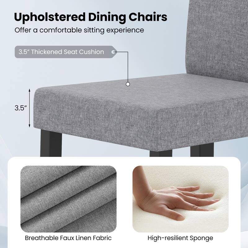 Set of 2 Modern Rubber Wood Dining Chairs with Faux Linen Upholstery and Cushioned Seats - 17" x 22" x 35.5" (L x W x H)