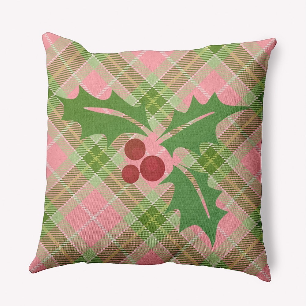 Holly on Plaid Christmas/Winter Accent Pillow