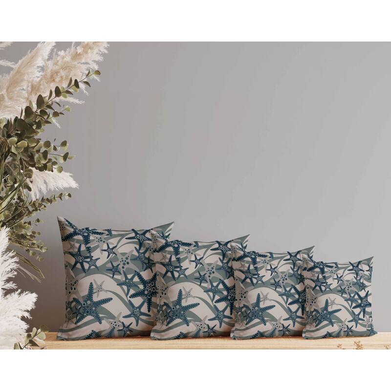 Starfish Sway Indoor/Outdoor Reversible Throw Pillow Silver and Blue