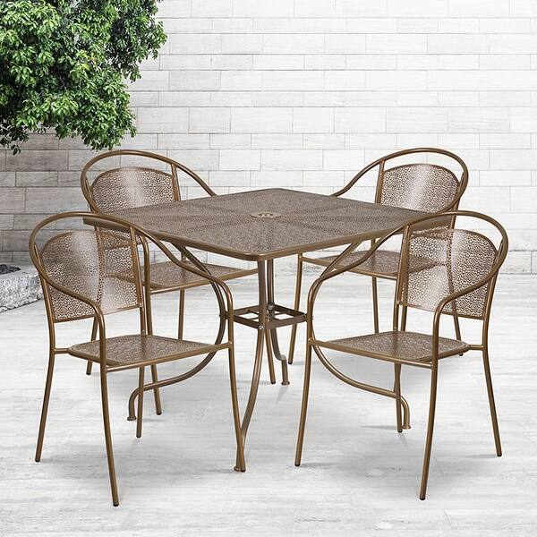 Offex Commercial Grade 35 5 Square Indoor Outdoor Steel Patio Table Set With 4 Round Back Chairs Overstock 30977679