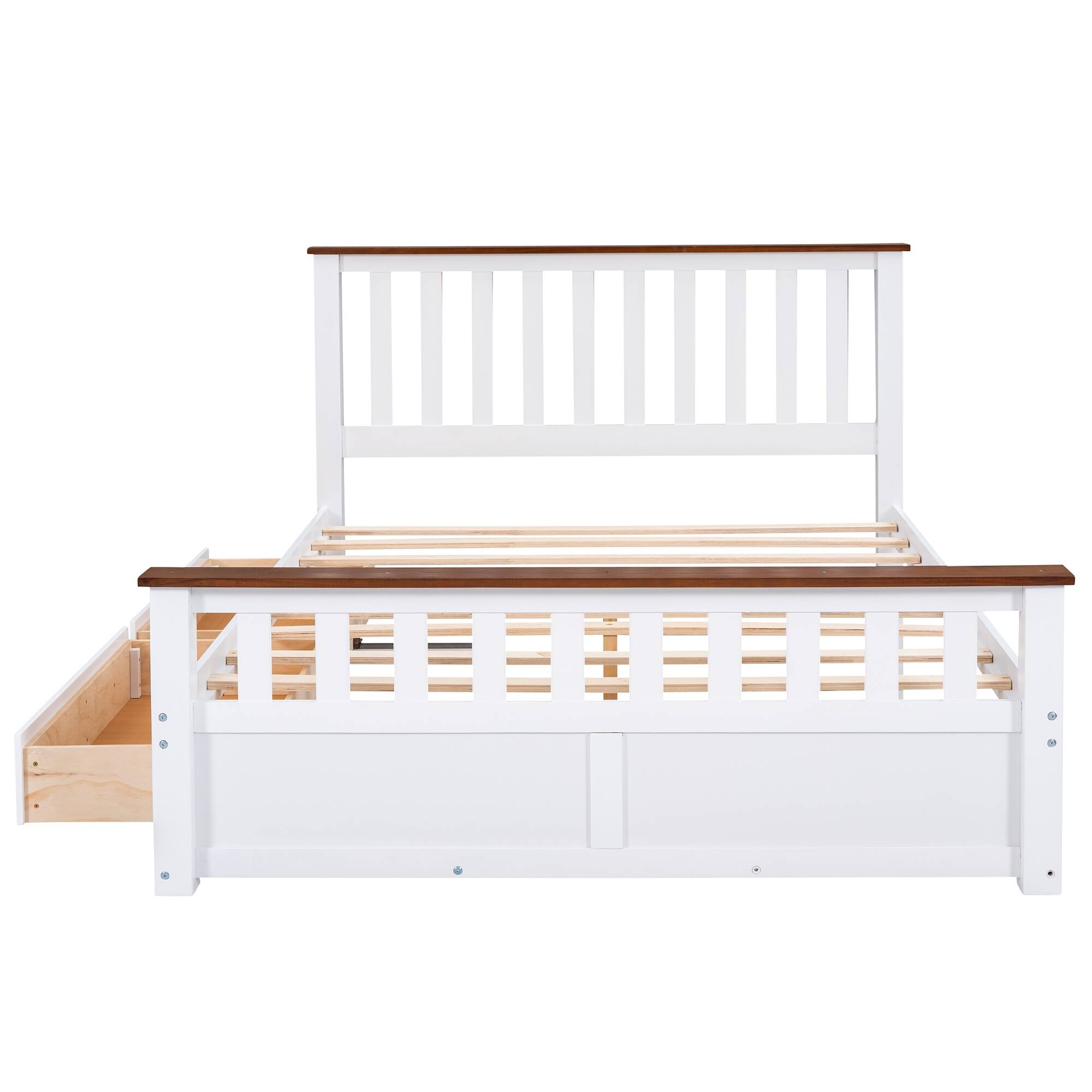 Wood Platform Bed with Two Drawers and Wooden Slat Support Bed Bath