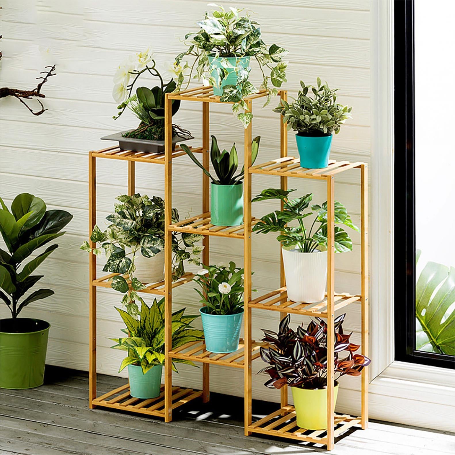 Garden Multi Tier Pine Wood Bamboo Plant Stand Flower Pot Rack Shelf Home Indoor 