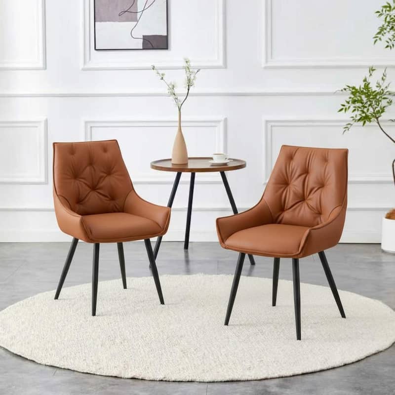 Set of 2 Side Chair Dining Chair Kitchen Chair Leather Chair Flat Back Upholstered Chair Camel Chair
