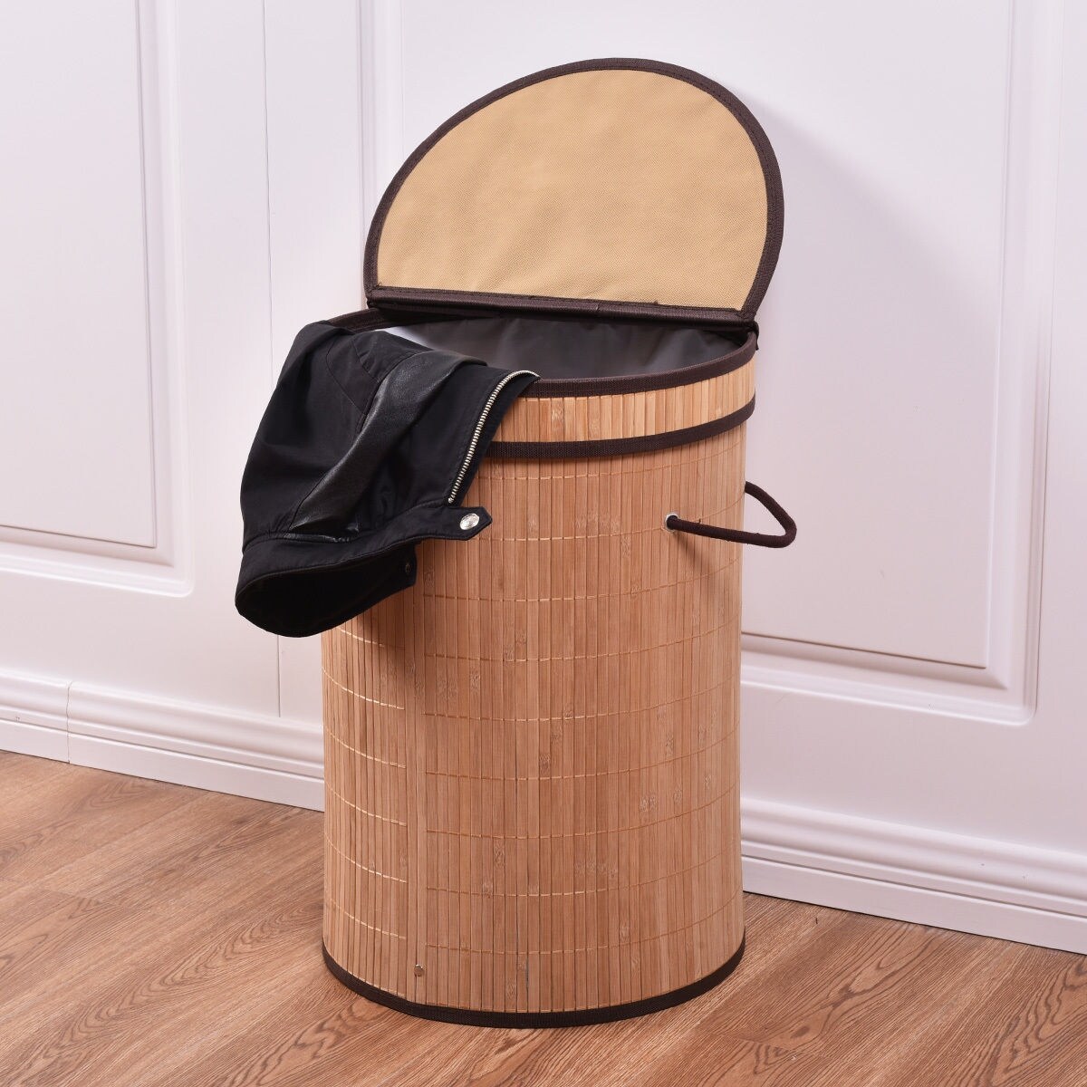 Shop Costway Round Bamboo Hamper Laundry Basket Washing Cloth