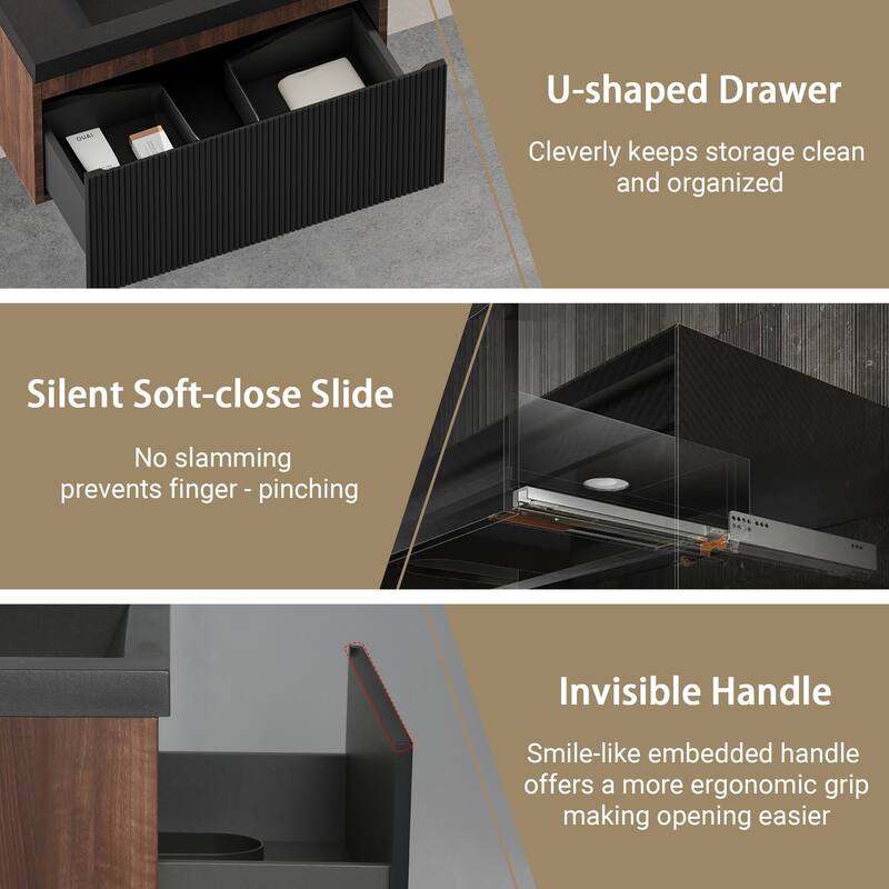 Wall Mounted Bathroom Vanity with Solid Surface Sink