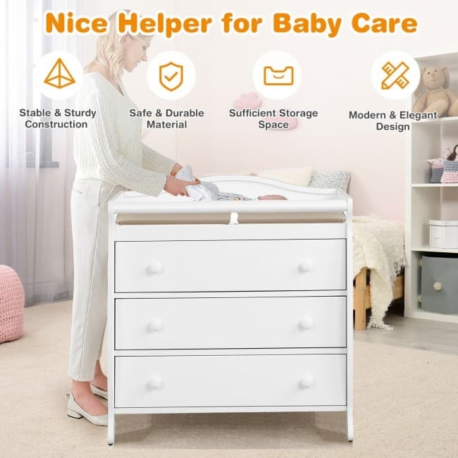 Baby Changing Table Infant Diaper with 3 Drawers and Safety Belt-Brown - 35.5" x 23" x 39" (L x W x H)