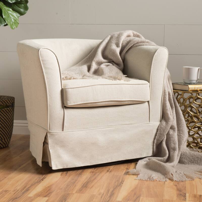 Roomfitters Houndstooth Swivel Barrel Accent Chair with Skirted Base, Upholstered Armchair for Living Room or Office