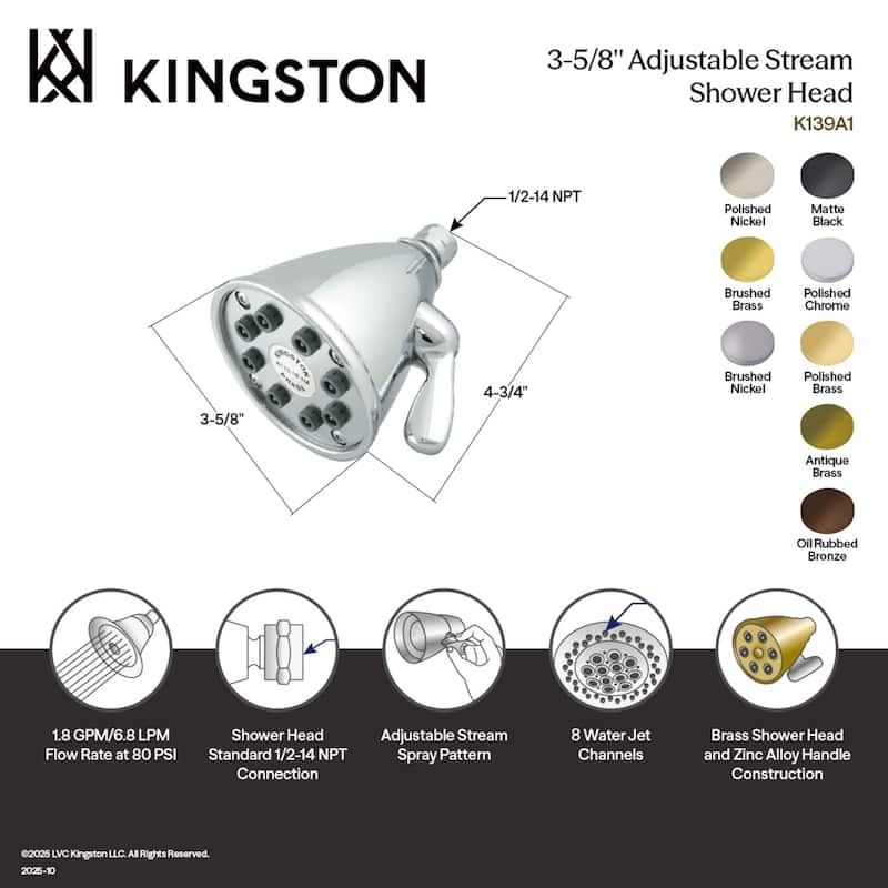 Kingston Brass Victorian 3-5/8 Inch Brass Adjustable Shower Head