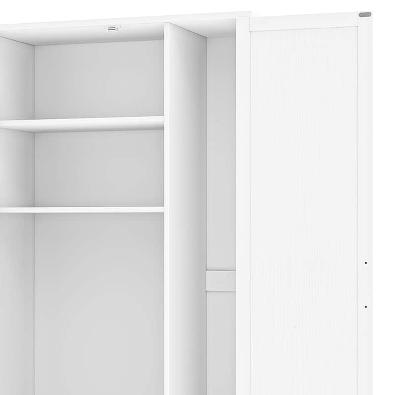 Moasis Farmhouse Wooden Barn Door Cleaning Cabinet with Storage Rack and Hanging Rods