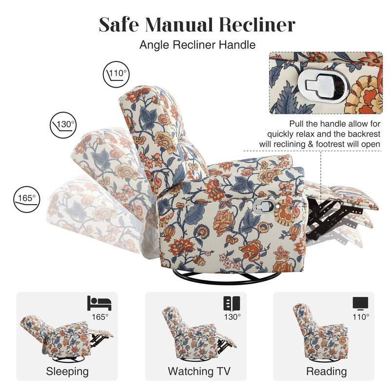 HOMYKA Floral Manual Recliner Swivel Rocking Chair Glider Set of 2