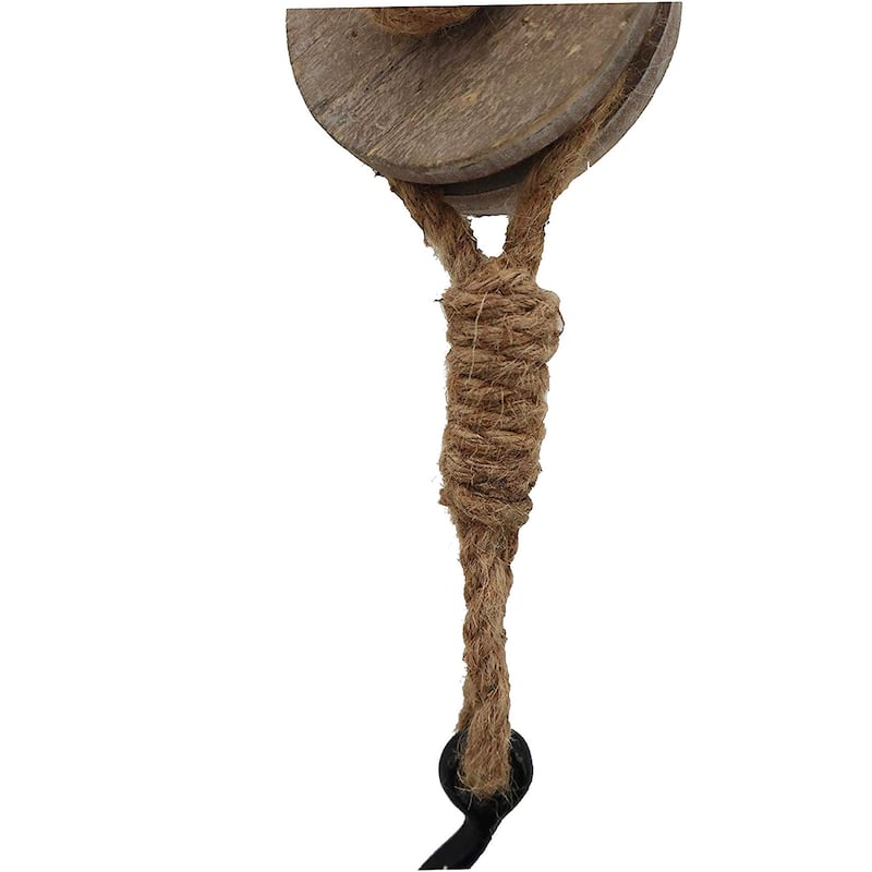 Industrial Decorative Iron Faux Pulley Tackle with Jute Rope and Hook